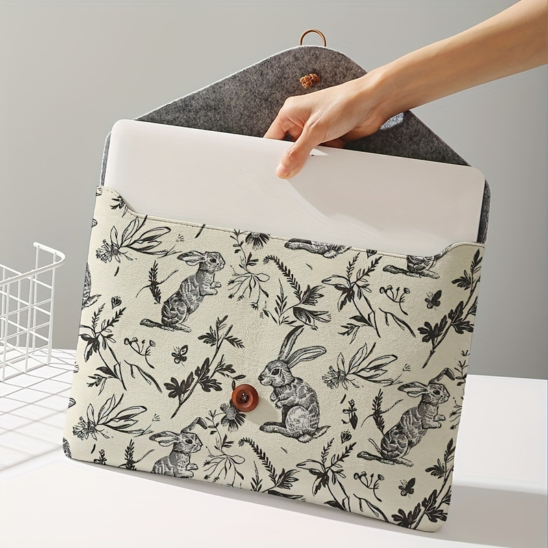 

Polyester Laptop Sleeve With Rabbit & Floral Print, Basic Style Computer Case For College & Office, Button Closure, Unlined – Versatile Notebook Protective Cover