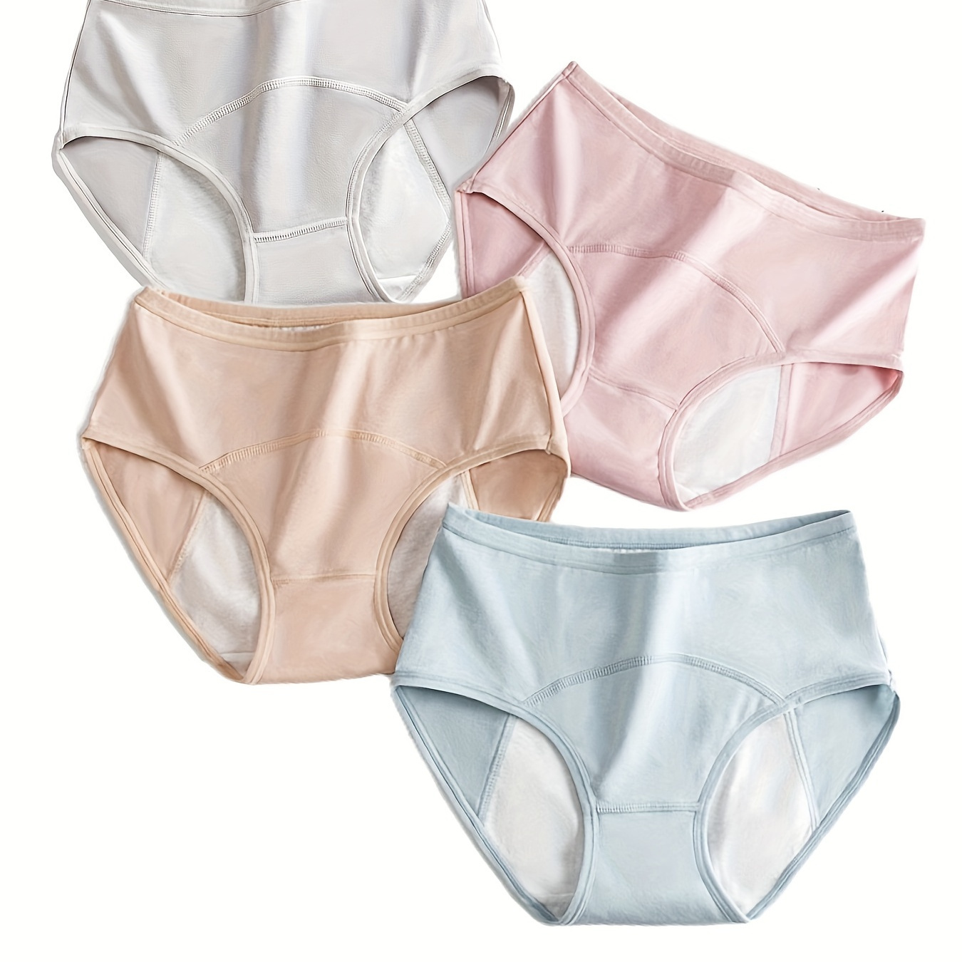 

4pcs Solid Physiological Leak-proof Briefs, Comfy Breathable Stretchy Intimates Panties, Women's Lingerie & Underwear