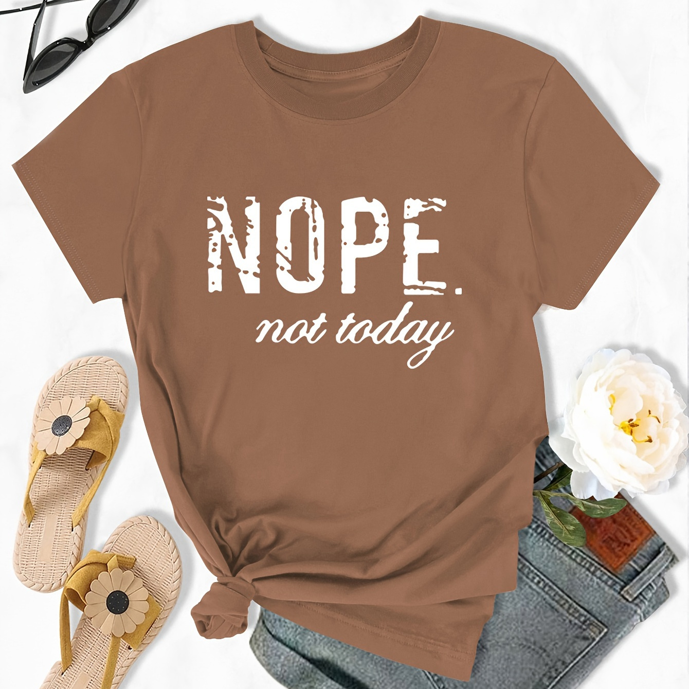 

'nope Not Today' Cute Letter Print Graphic T-shirt, Cute Short Sleeve Crew Neck Shirt, Casual Every Day Tops, Women's Clothing