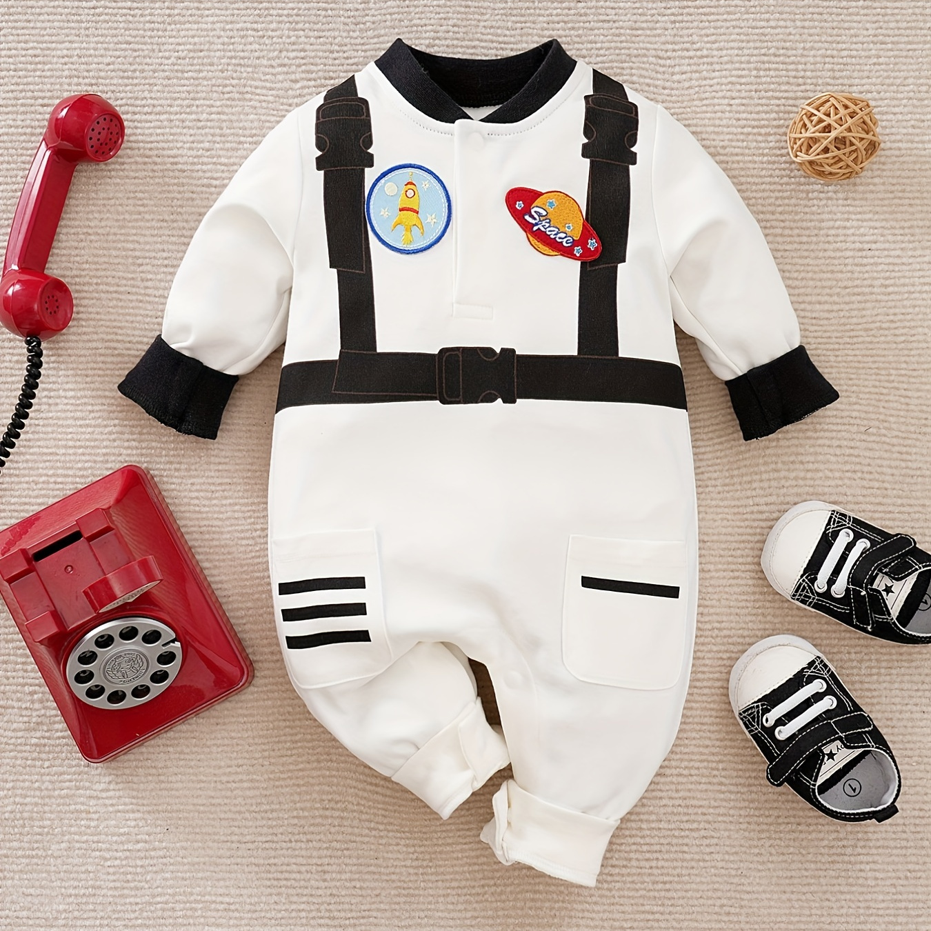 

Astronaut Suit Dress Up Rocket Planet Space Print Spring Autumn Long Sleeve Baby Bodysuit