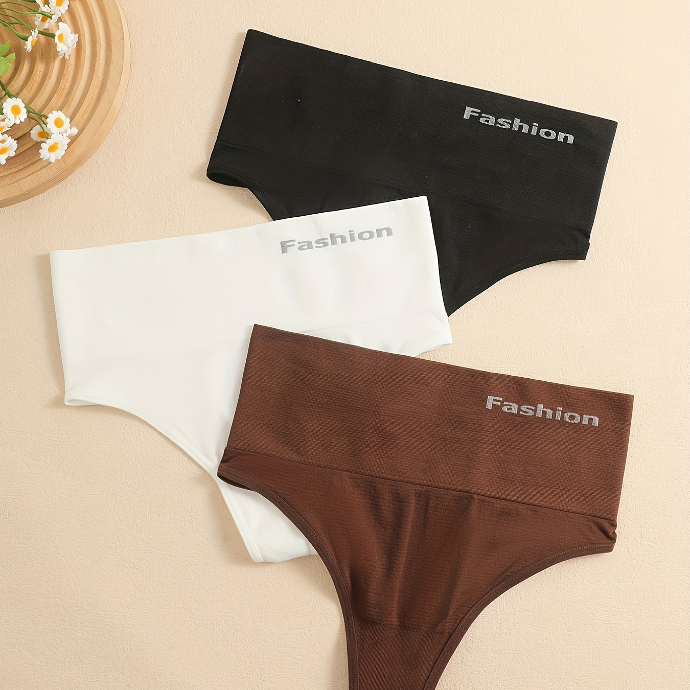 

3pcs Letter Print Thongs, Soft & Comfy High Waist Sports Panties, Women's Lingerie & Underwear