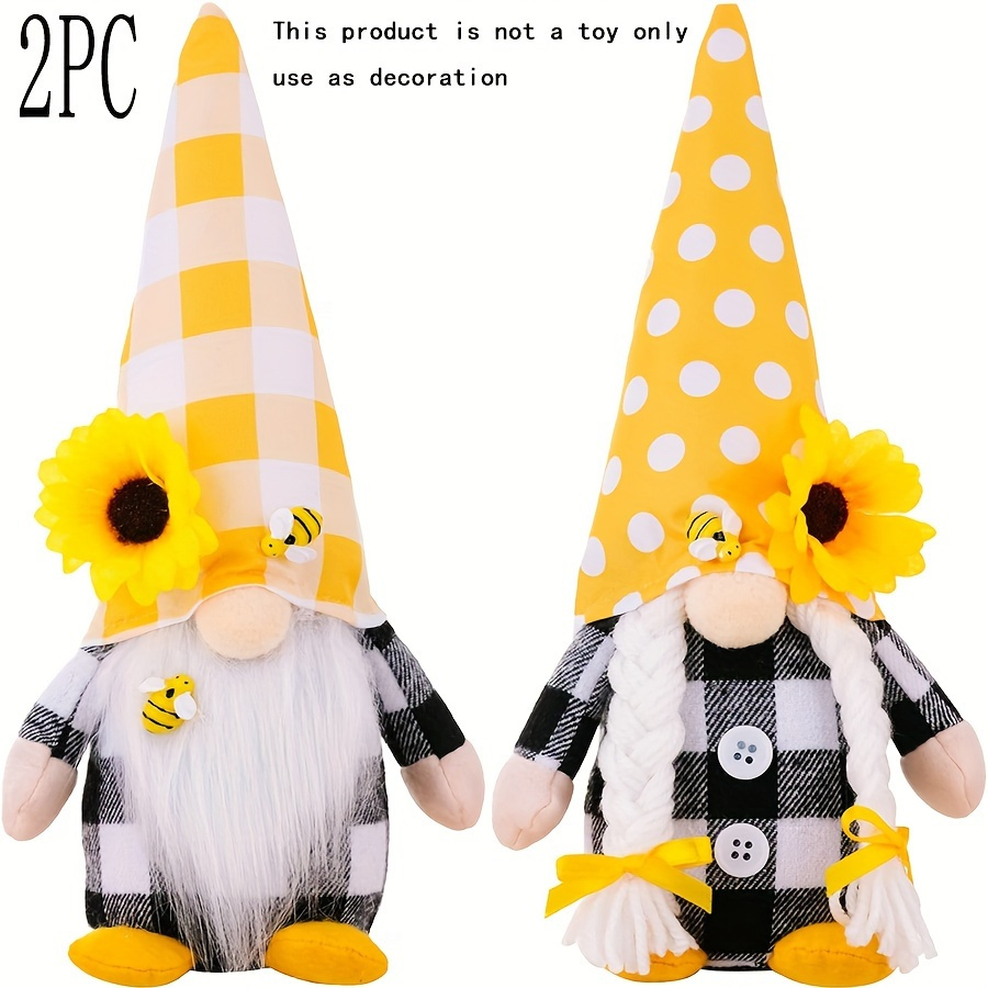

2pcs, Classic Style Bee Gnome Doll Set, Polyester, Sunflower Accents, Bendable Hat, Home & Outdoor Decor