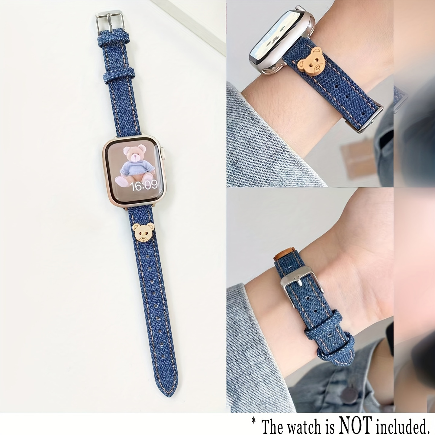 

Fashion Creative Design Bear Decor Girls Slim Denim Canvas Strap Compatible With Iwatch Ultra 2/1 Series Se S9 8 7 6 5 4 3 2 1 Series 38mm41mm40mm42mm44mm45mm49mm Replacement Smartwatch Wristband