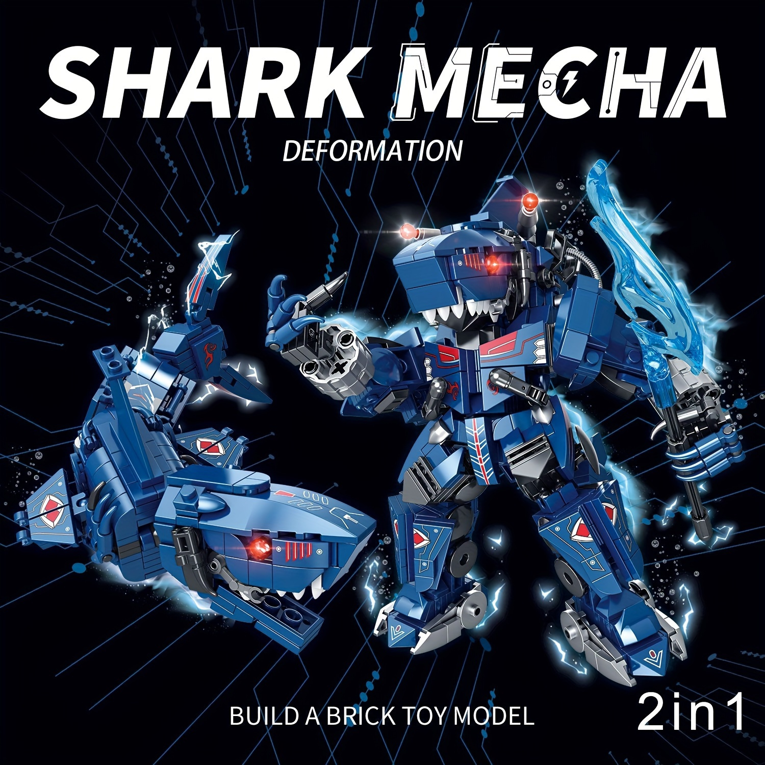 

Tagore Shark Mecha 588pcs Building Blocks Set, 2-in-1 Transformable Animal Theme Construction Toy, Non-toxic Abs Material, Educational Focus On Concentration, Ideal For Kids Ages 6-8