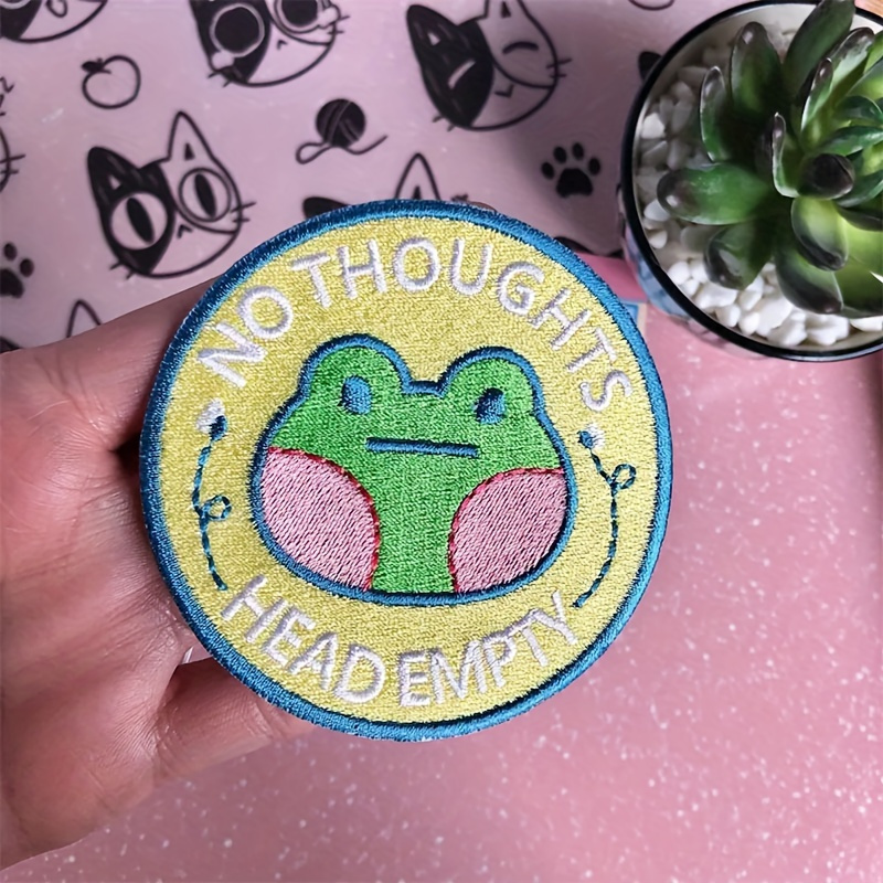 

Frog Embroidered Iron-on Patch Appliqué - 'no Thoughts Head Empty' Meme - Mixed Color 1-pack For Jackets, Jeans, Bags