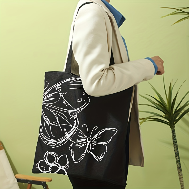 

Floral Print Tote Bag, Large Capacity Shoulder Bag For Women, Reusable Casual Travel Beach Bag, Lightweight Shopper With Cow Design