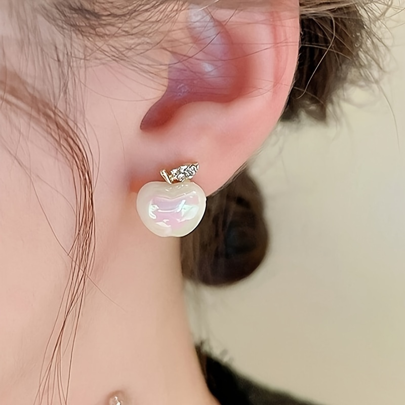 

Cute Creative Shape Synthetic Gems Stud Earrings 18k Gold Plated Fruit Design Ear Studs