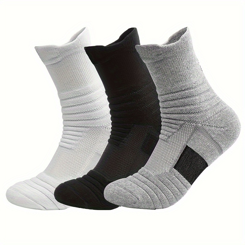 

3 Pairs Of Men's Mid Crew Sport Socks, Sweat-absorbing Comfy Breathable Socks For Men's Basketball Training, Running Outdoor Activities
