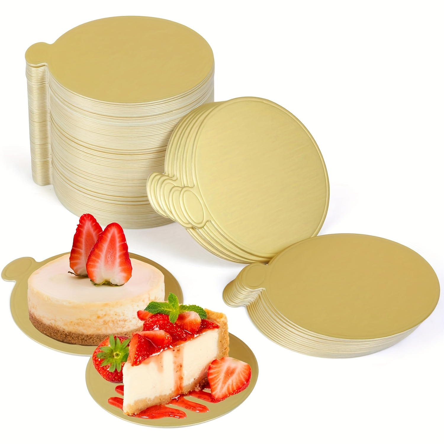 

100pcs Small Cake Bases Mousse Tray Circular Cake Boards Golden Paper Trays 3.5 Inch