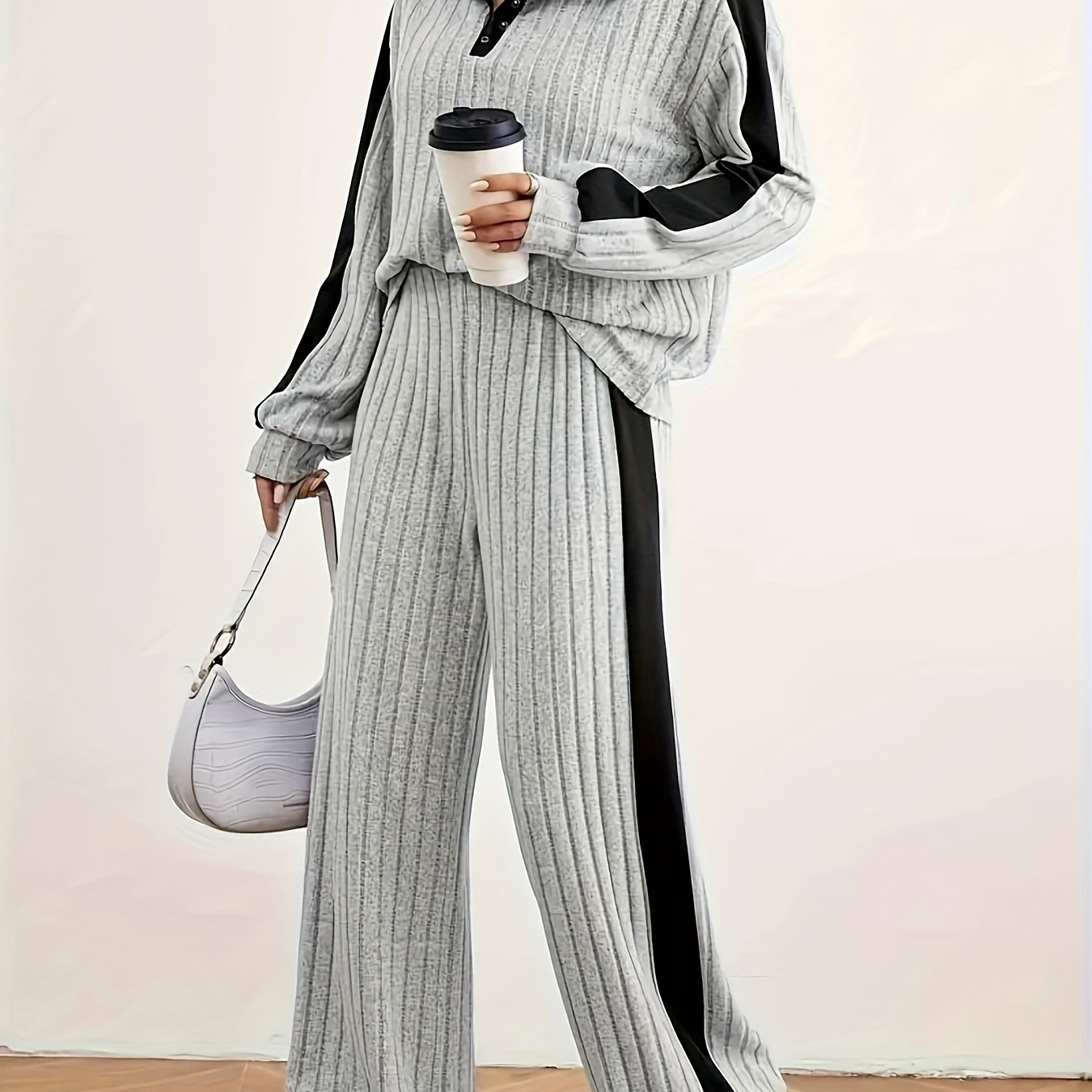 

New Autumn Casual Suit For Women, High-end Design Sweatshirt And Wide-leg Pants Two-piece Set