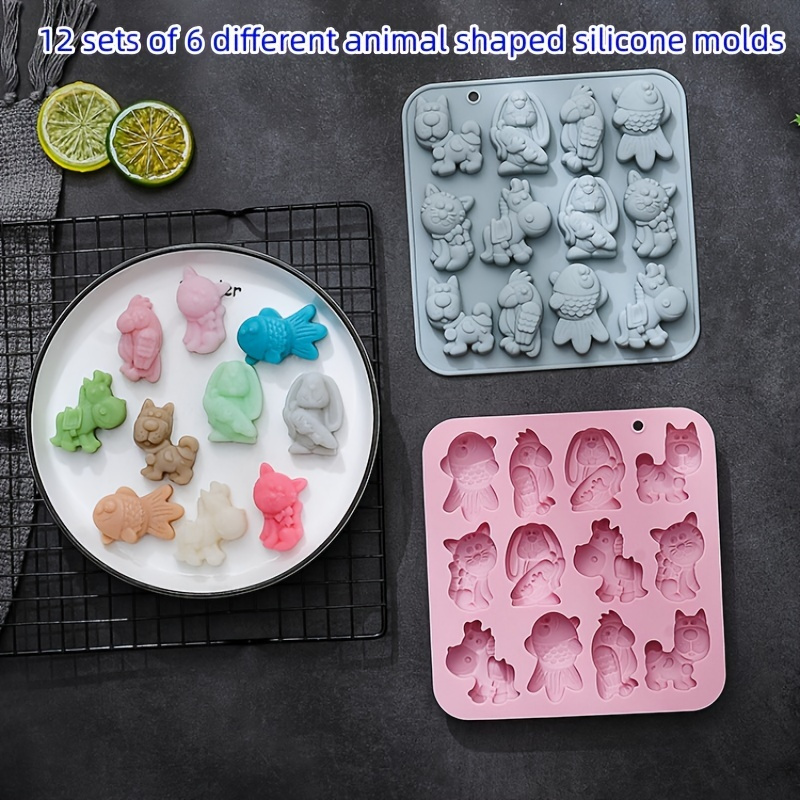

1pc, Cartoon Animals Chocolate Mold, 3d Silicone Mold, 12 Cavity Candy Mold, Fondant Mold, Baking Tools, Kitchen Accessories