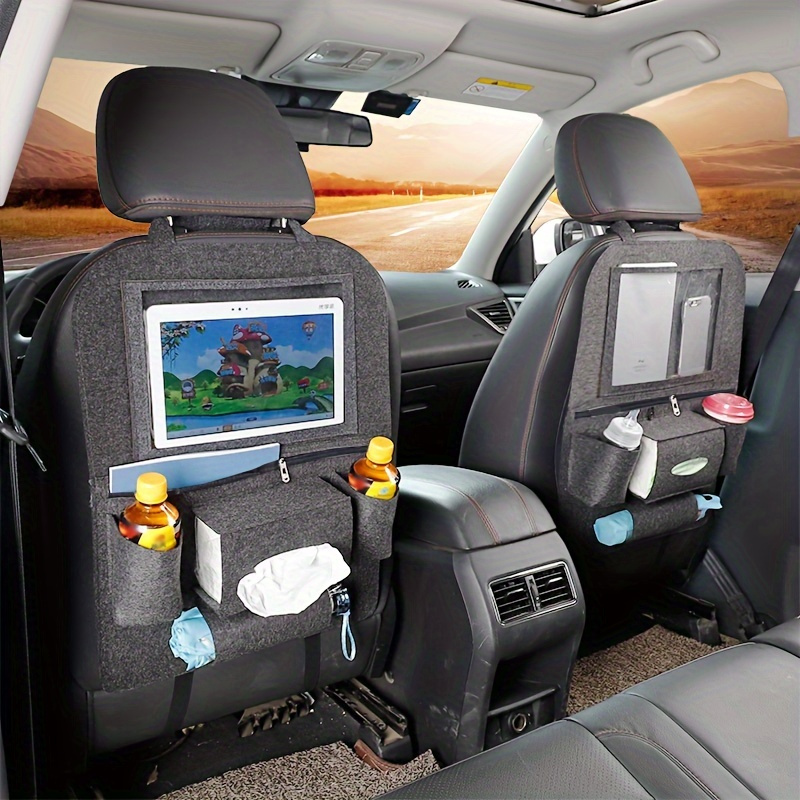 

1pc Felt Car Storage Bag, Car Seat Back Hanging Storage Bag With Tablet Holder, Car Storage Bag, Car Accessories