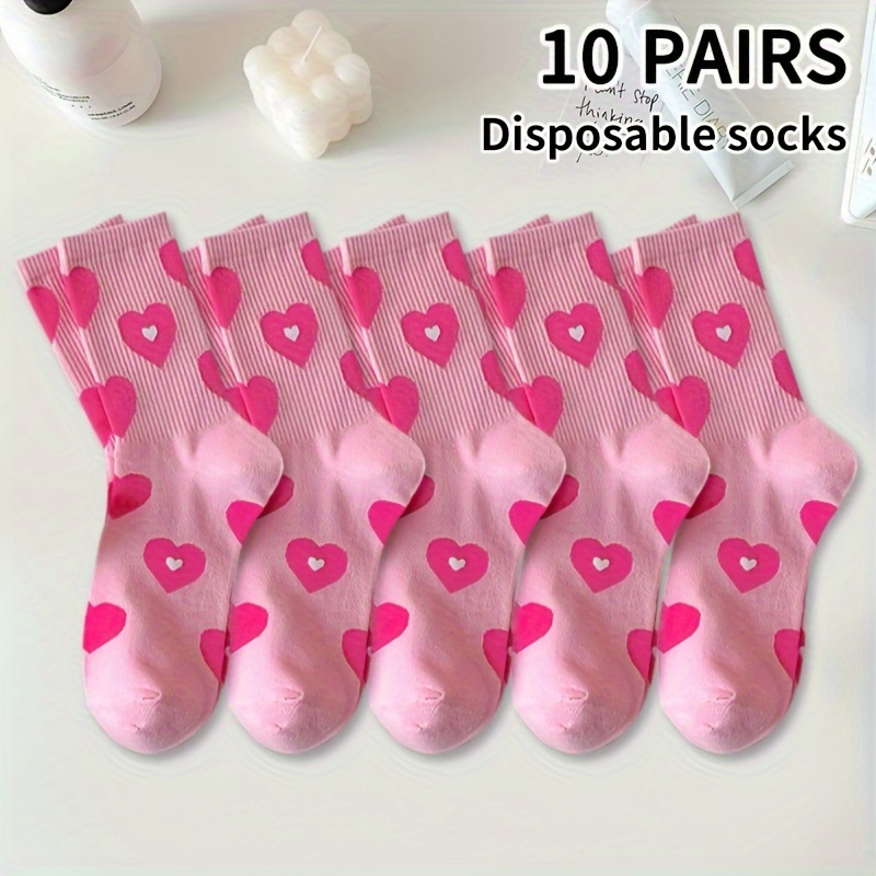 

5/10 Pairs Heart Pattern Socks, Cute & Breathable Valentine's Day Mid Tube Socks, Women's Stockings & Hosiery