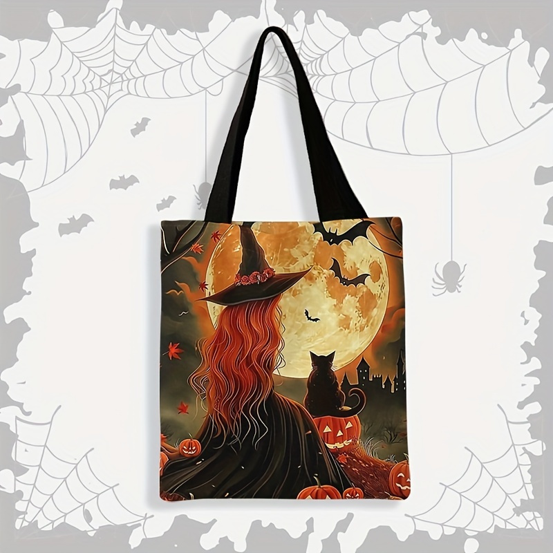 

Halloween Magical Girl Pattern Printed Casual Tote Bag, Reusable Fashion Backpack, Multi Functional Handbag, Alphabet Printed Canvas Shopping Bag