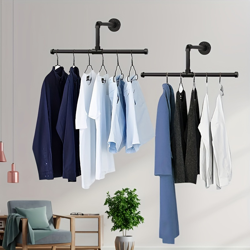 

Industrial Pipe Wall Mounted Clothes Hanger Rack, Metal Construction With Powder Coated , Vintage Retail Side Hanging Display Shelf For Boutique And Home Storage Organizer