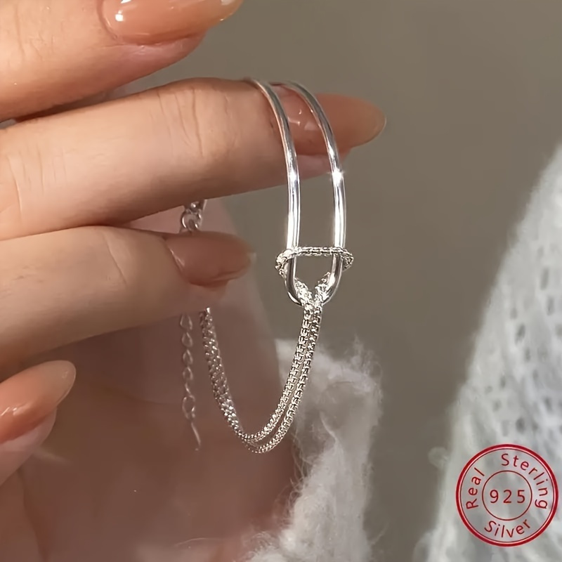 

Bracelet Chic en Argent Sterling 925 à Double Couche avec Nœud Torsadé - Design Géométrique en Arc, pour Tenue Décontractée & Cadeau