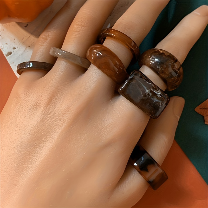 

7pcs Vintage Stacking Rings Chunky Band To Suitable For Men And Women Size Difference Of Rings Is Contained Within 0.1cm, A Color Difference Is Normal