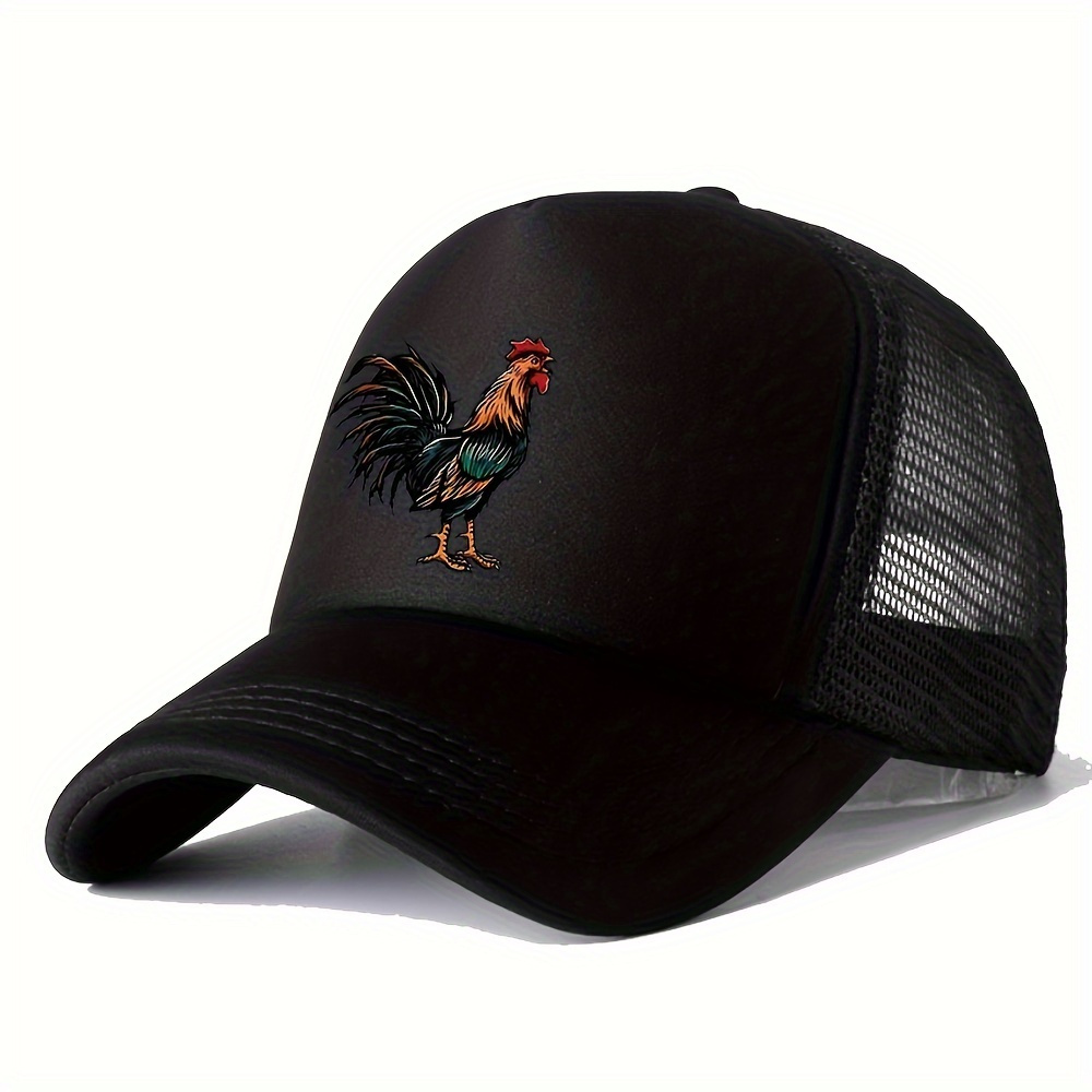 

Cool Hippie Curved Brim Baseball Cap, Rooster Print Breathable Mesh Trucker Hat, Snapback Hat For Casual Leisure Outdoor Sports Christmas Gift