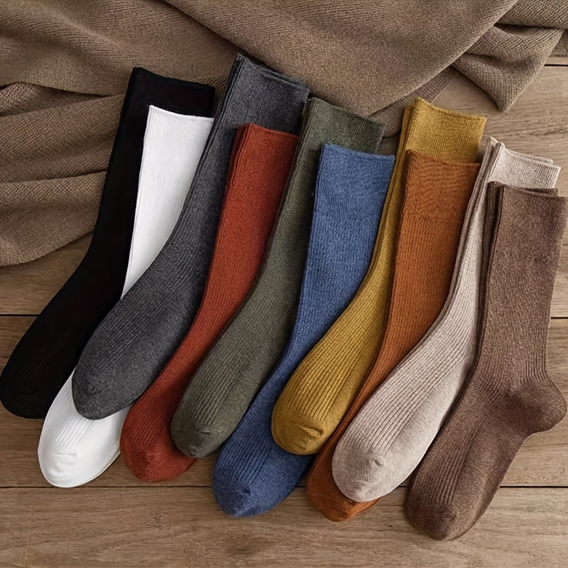 10 Pairs Simple Solid Socks, Comfy & Breathable Mid Tube Socks, Women's Stockings & Hosiery