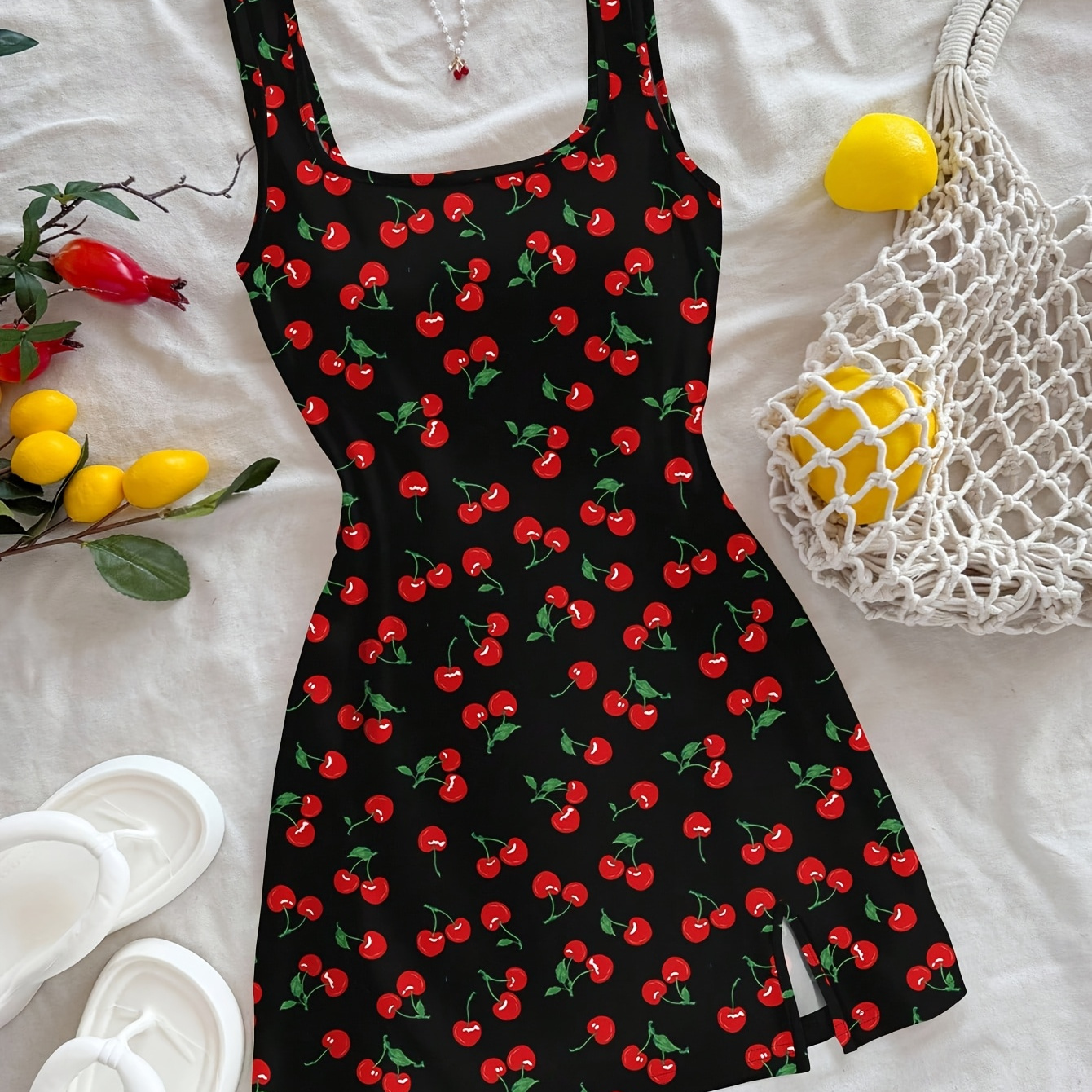 girls teen cherry print camisole dress square - Temu Bahrain