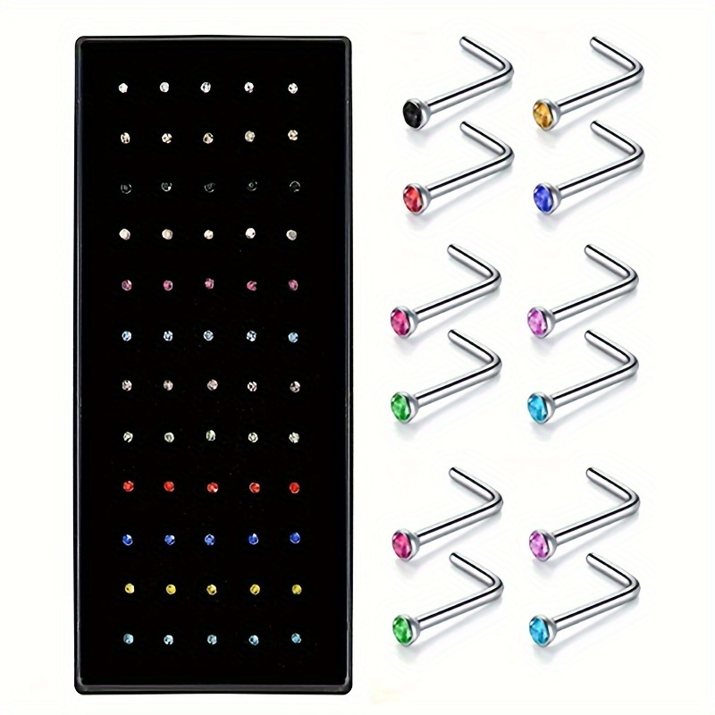 

60 Pcs Stainless Steel Stud L-shaped Nose Piercing Accessories