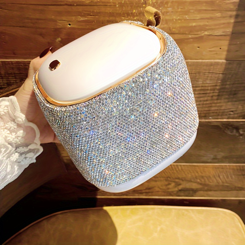 

1pc Stylish Diamond-encrusted Multi-functional Trash Can - Press-to-open, Perfect For Home & Office Use