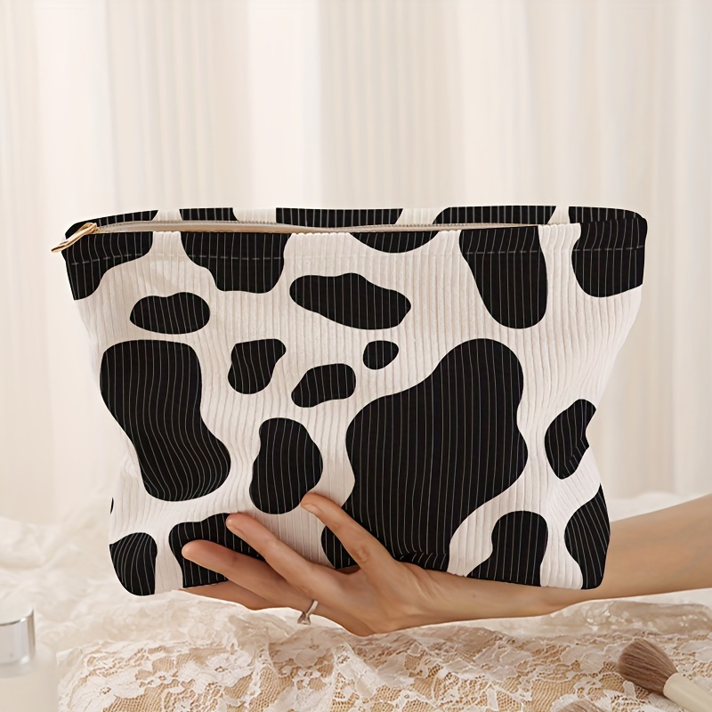 

Cow Pattern Corduroy Makeup Bag, Lightweight Travel Zipper Cosmetic Pouch, Versatile Toiletry Organizer For Women And Men Gift