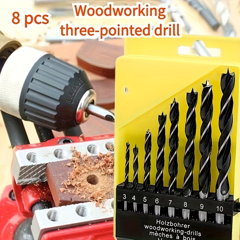 

8pcs Premium Brad Point Wood Drill Bit Set With Durable Case - Ideal For Soft, Hard, Veneered & Laminated Wood, Mdf, And Acrylic Glass