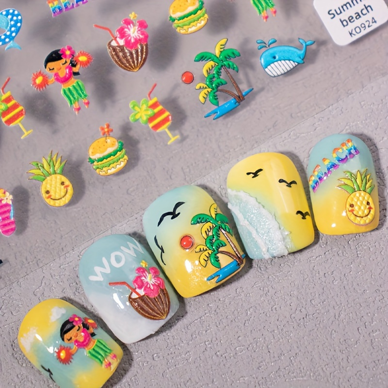 

1 Spring & Summer Nail Art Stickers, Ocean Style, Beach Materials, Cute Whales, , Pineapples, Coconut Trees, Surfboards, Slippers, Leaves, Hamburgers, Personalized Nail Art Stickers