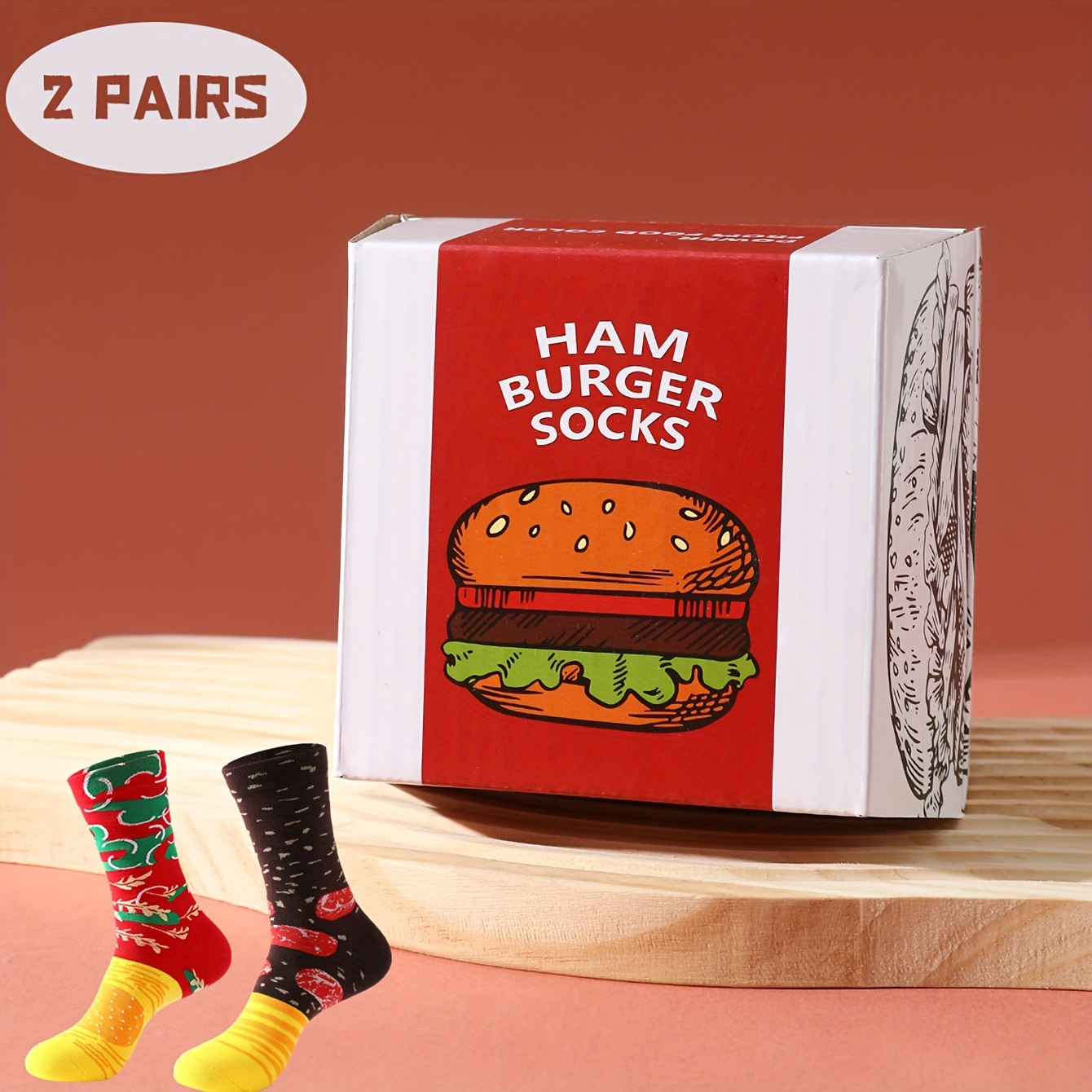 

[customer ] 2pcs Novelty Hamburger Crew Socks - Breathable & Comfortable, Gifts & Casual Wear