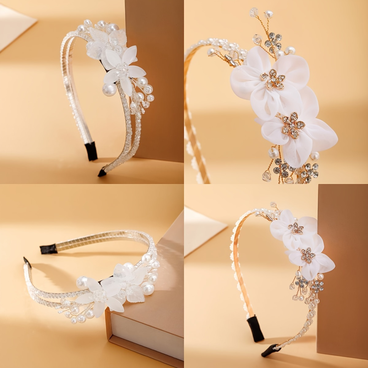 

1pc Elegant And Sweet Style Mesh Flower Faux Pearl Bridal Headband, Princess Wedding Banquet Hair Accessory