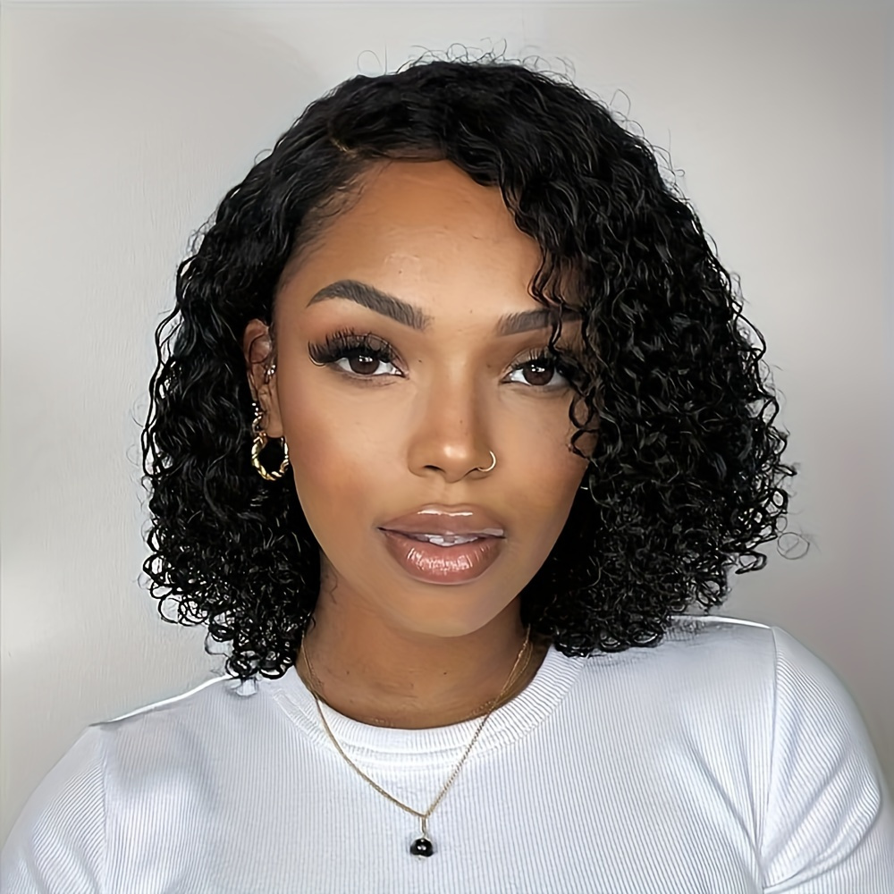 

Curly Waves 1b Black Synthetic Wig For Women: 150 Density, 14 Inch, Rose Net, Suitable For Beginners And Parties