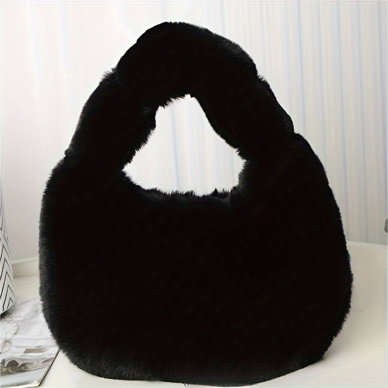 

Fashion Fluffy Hobo Bag, Trendy Flush Tote Bag, Women's Cute Handbag & Purse For Winter