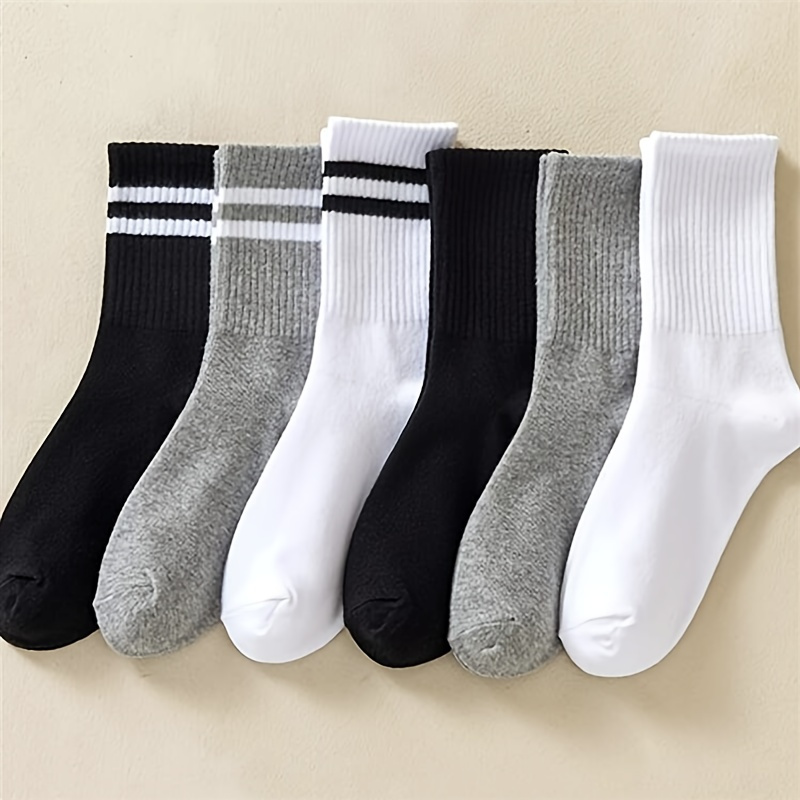 

6 Pairs Striped Print Socks, Sports & Preppy Mid Tube Socks, Women's Stockings & Hosiery