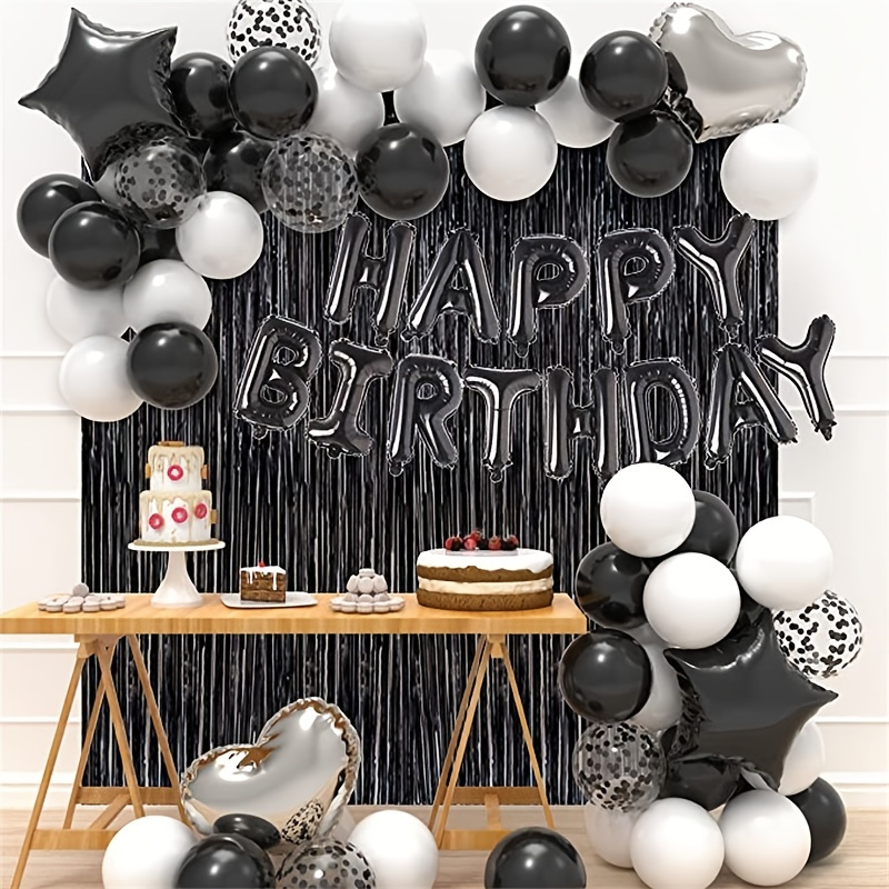 

Birthday Party Decorations, Happy Birthday Balloon Banner, Black And White Balloon Set, Black Aluminum Foil Streamers, Birthday Party Supplies For Men And Women (black)