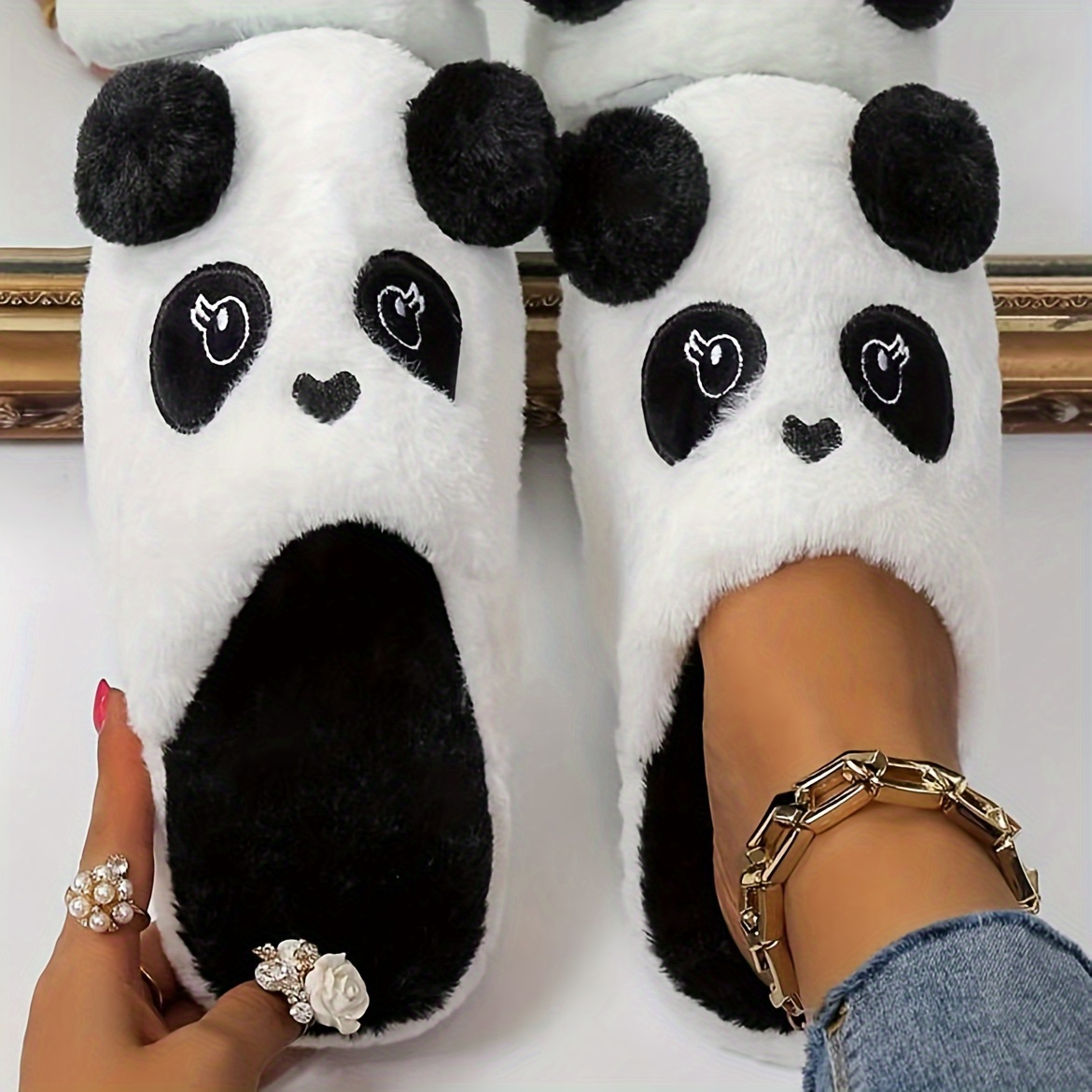 

Cute Panda Design Slippers, Casual Slip On Plush Lined Shoes, Comfortable Indoor Home Slippers
