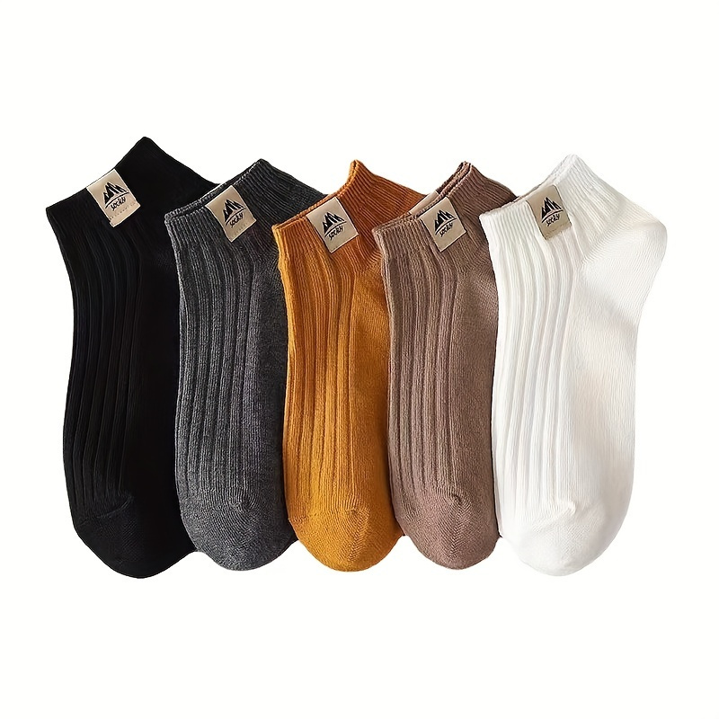 

5 Pairs Women's Casual Socks, Plus Size Mountain Label Patched Comfy & Breathable Ankle Socks