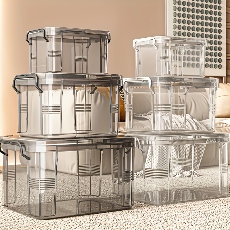 

1pc Plastic Storage Bin, Transparent Storage Bin With Lids & Handles, Sealed Household Containers, Stackable Clear Organizer Boxes For Home Organization & Tidying, Ideal Home Supplies