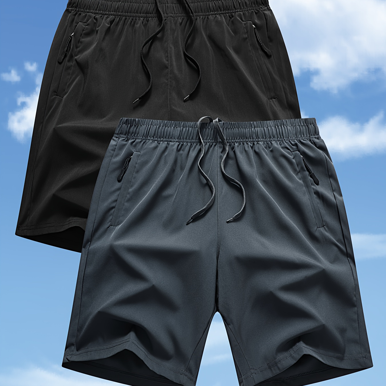 

2pcs Men' Color Loose Fit Breathable Shorts With Drawstrings For Summer, Casual Comfy Thin Sports Shorts As Gift