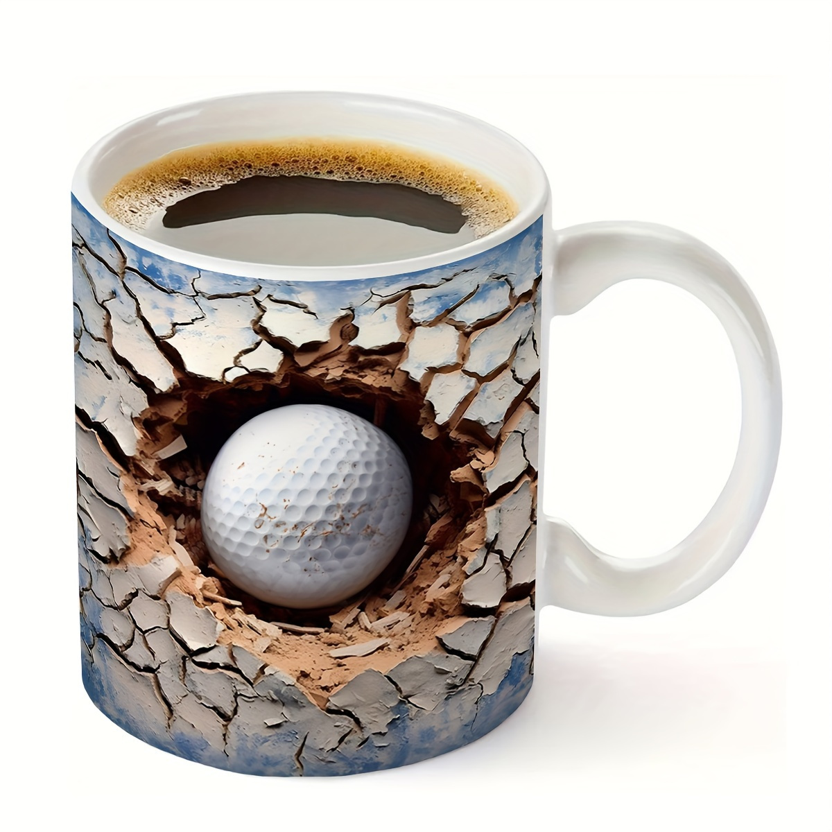 

1pc, 3d Golf Coffee Mug, 11oz Ceramic Coffee Cups, Break Through Water Cups, Summer Winter Drinkware, Birthday Gifts, Holiday Gifts, Christmas Gifts, New Year Gifts
