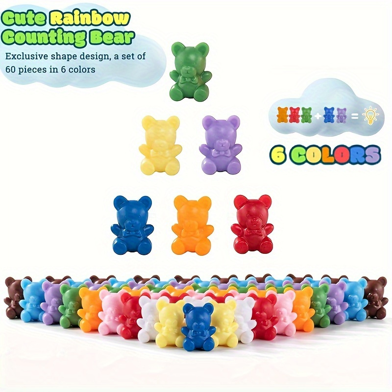 

60pcs Mini Counting Bear Set, Plastic Bear, Color Cognition Props, Diy Rainbow Pairing, Used For Party Games, Math Calculation, Family Interactive Game Supplies