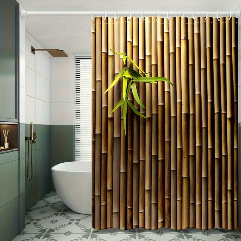

1pc Bamboo Pattern, Waterproof Bathroom Partition Curtain With Hooks, Decorative Bathroom, Bathroom Accessories, Home Decor
