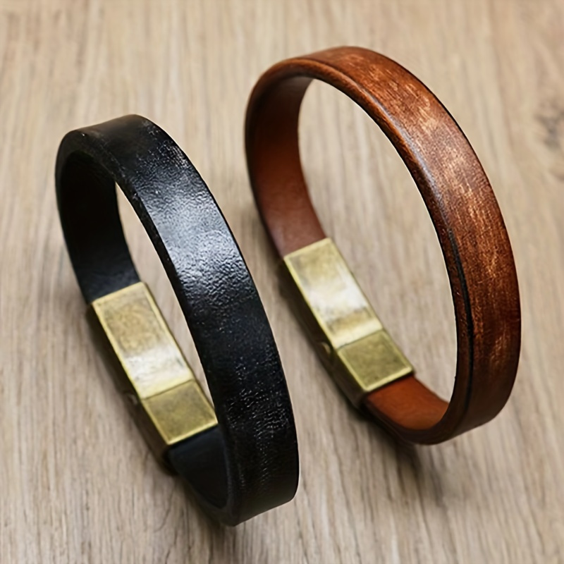 

Men'-inspired Faux Leather Bracelet - Adjustable, Stylish Accessory For & Party Wear