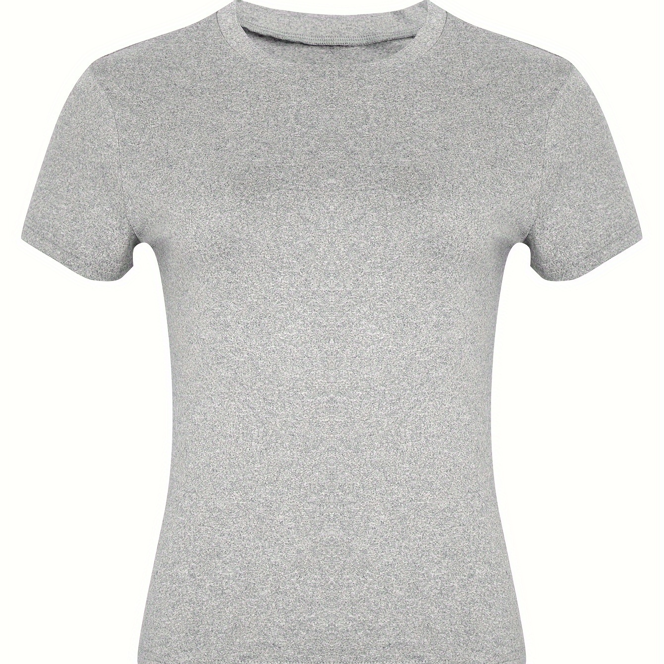 

Solid Color Casual T-shirt, Round Neck Short Sleeves Stretchy Sports Tee, Women's Comfy Tops