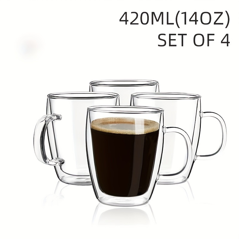 Set of 4 Cappuccino Glass Mugs,Double Wall Insulated Coffee Mugs,Clear  Glass Mugs with Handle,Glass Coffee Cups,Perfect for Latte, Americano,  Espresso,Cappuccinos,Tea, Beverage(250ml /8.45oz) : : Home