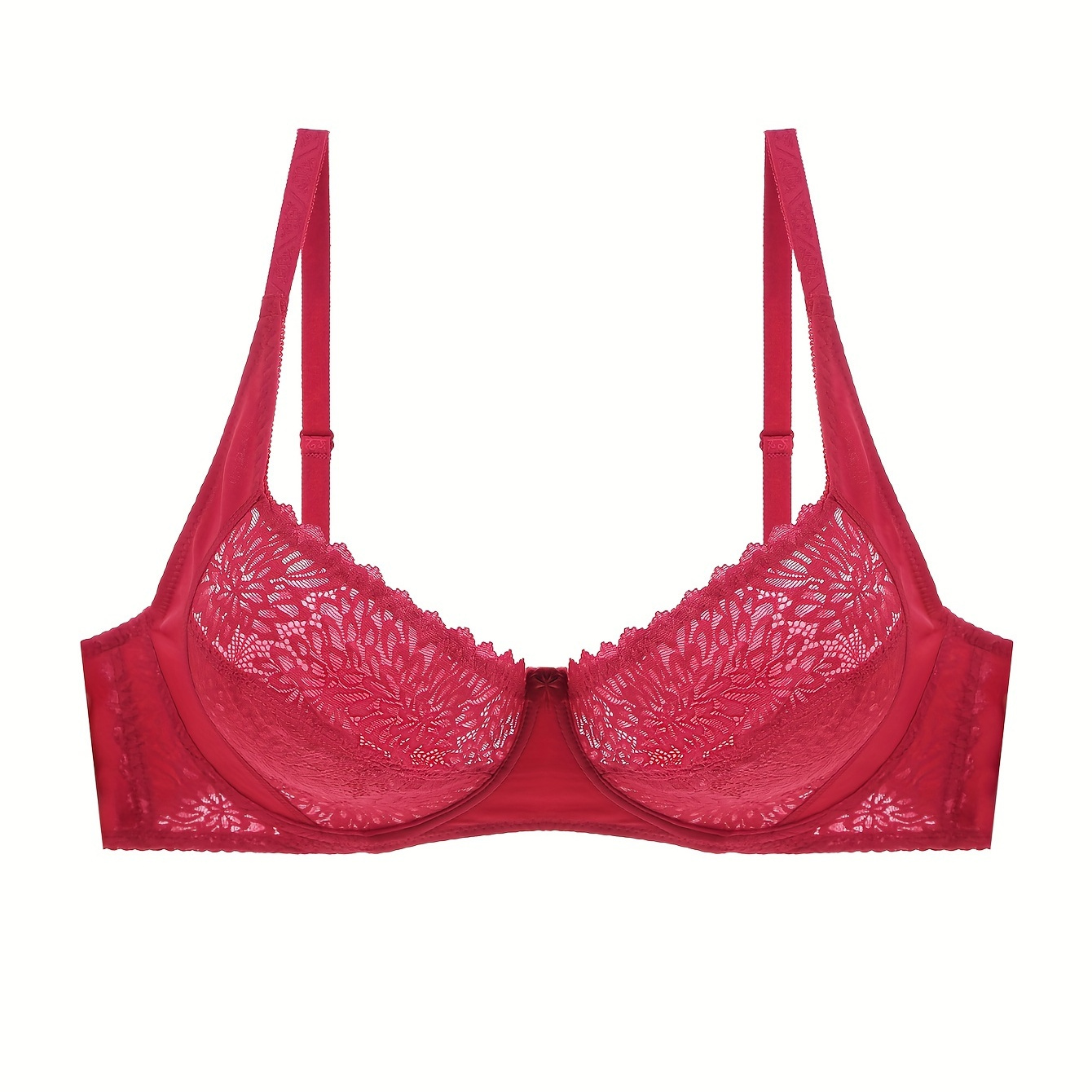 

Women's Sexy Bra, Plus Size Floral Lace Semi Sheer Cup Wave Trim Ultra-thin T-shirt Bra