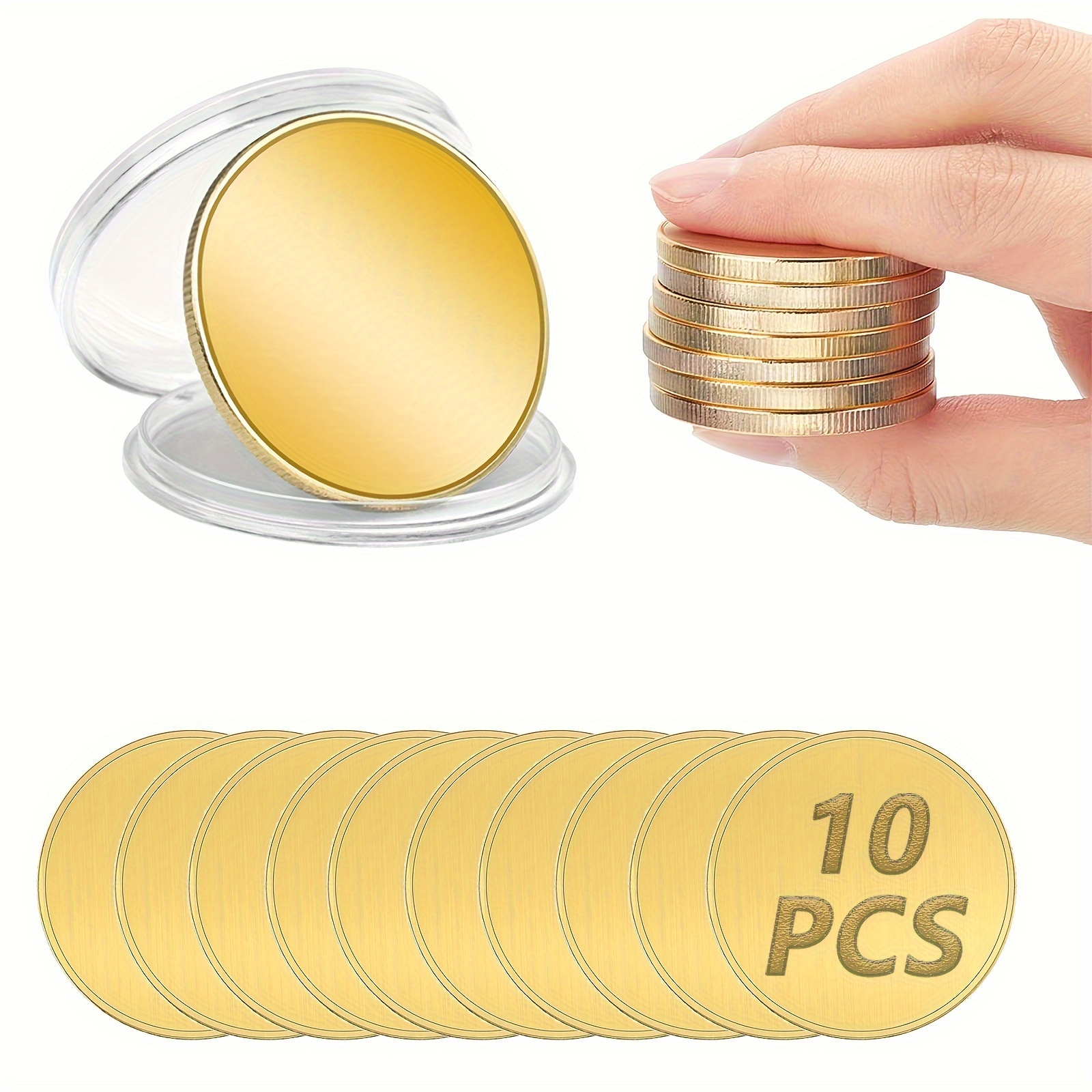 

10pcs 40mm Gold Plated Challenge Coin Blanks For Laser Engraving, Metal Stamping Blanks For Diy Crafts And Jewelry Making, Birthday Engraved