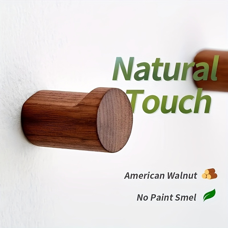 4pcs Modern Minimalist Natural Wooden Wall Hooks Rustic Punch-free