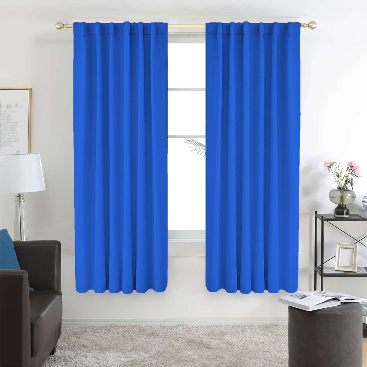 

Classic Style Thermal Insulated Blackout Curtain Panel With Eyelet And Back Tab Hanging Options, 100% Polyester Weave For Bedroom And Living Room Privacy, Energy Saving And Sun Protection - Green/blue