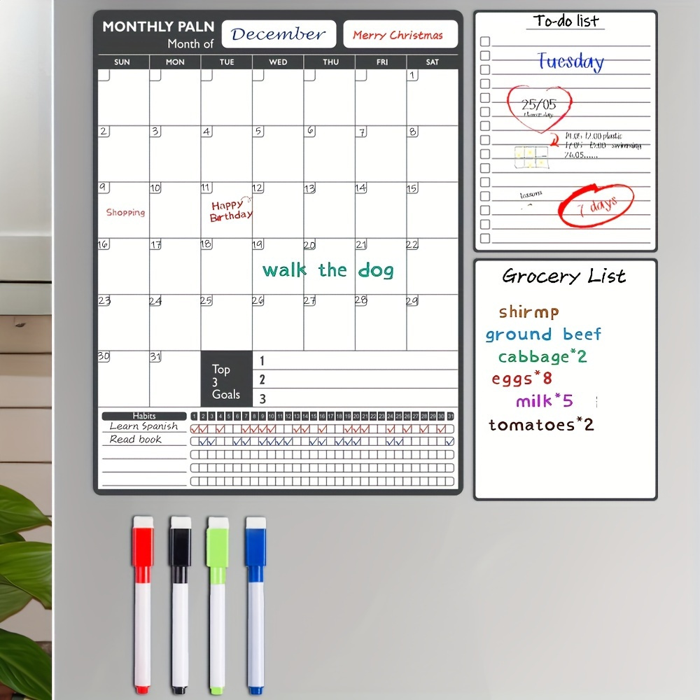 

1pc, Monthly Fridge Calendar Whiteboard Set - Vertical Magnetic Calendar For Refrigerator, Blank & To Do List White Board, 4 Markers With Eraser